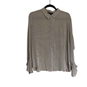 Jasmine & Juliana Wmn L White/Blue Pinstripe Long Tie Sleeve Button Blouse NWOT